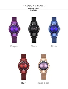 Milanese band quartz watches collection in purple, black, blue, red and rose gold colors