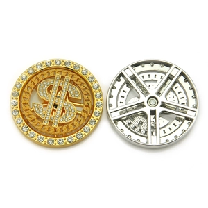 Iced out dollar sign and spinning wheel metal charms with sparkling rhinestones for DIY cases