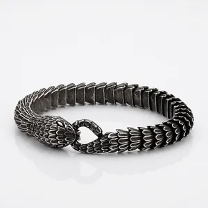 Men Stainless Steel Snake Scale Bracelet With Beast Head Clasp Vintage Punk Biker Jewelry Retro Gothic Gift