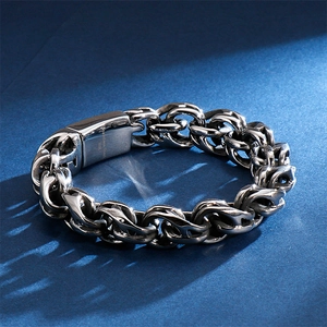 Industrial 316L stainless steel men's chain bracelet with bold double-ring links