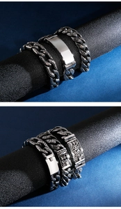 Nahaufnahme des Retro-Punk-Armbands mit Vintage-Blumenmuster und groben Stahlgliedern