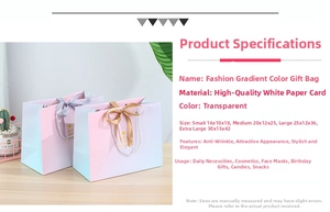 Detail view of pink gradient gift bags in four sizes showing material and ribbon handles