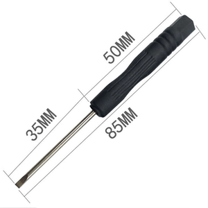 Mini precision flat head screwdriver with non-slip handle and 85mm length measurements