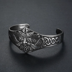 Bracelet Viking pour homme en acier inoxydable avec motifs celtiques et relief visage