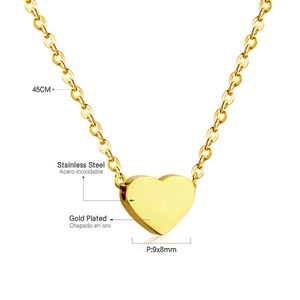 Polished 18K gold plated stainless steel heart necklace on 45cm link chain