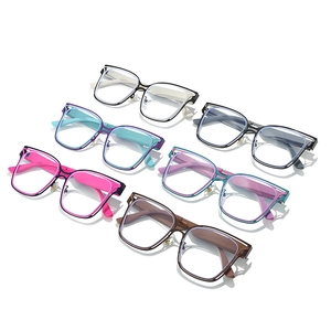 Stylish bicolor square eyeglasses in multiple colors with sleek metal nose pads for women