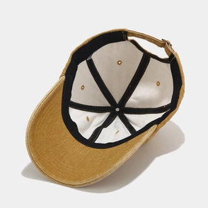 Vintage washed yellow cotton baseball cap with embroidered letter C and adjustable strap