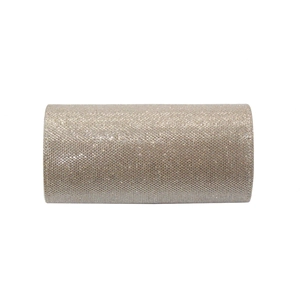Detail view of champagne gold evening clutch bag with shimmering rhinestone embellishments
