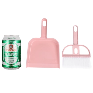 Mini pink desktop broom and dustpan set for multi-purpose small space surface cleaning