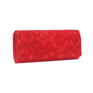 Pochette de soirée élégante en satin de dentelle florale rouge sur fond blanc