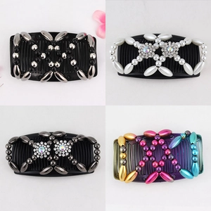 Versatile beaded magic hair combs with rhinestones and elastic double row insert design
