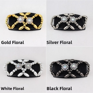Detail view of double beaded magic hair combs in gold, silver, pearl, and black finish