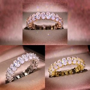 Luxury oval cut zircon eternity rings in rose gold, silver and gold finishes