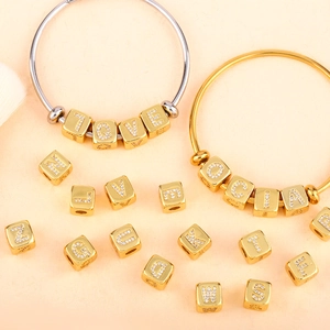 Customizable DIY alphabet charm bracelet with gold-plated letter beads and crystal stones
