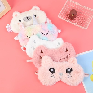 Soft Plush Sleeping Eye Mask Cartoon Animal Shape Shading Blindfold For Home Travel Kids Girls Unicorn Fox Bear