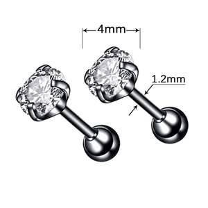 Black stainless steel cartilage studs with round 4mm zircon and 1.2mm screw-back bar