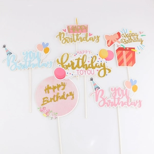 Happy Birthday Cake Topper Glitter Paper Lettering Heart Balloon Decoration Party Dessert Insert Colorful Cute Celebration