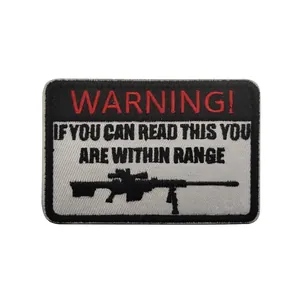 Tactical Warning embroidery patch with rifle silhouette and size marking 9x6cm