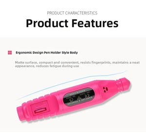 Detail of pink electric nail drill with CE certification and ergonomic pen design