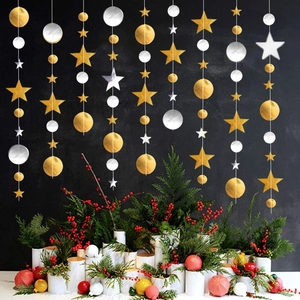 4M Gold Silver Star Moon Hanging Garland Aesthetic Room Decor Ceiling Curtain Backdrop