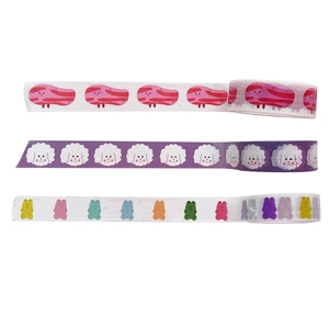 Three rolls of cute cartoon washi tape with bears and dogs for DIY journaling