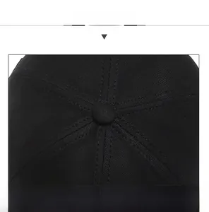 Detailed top view showing 6-panel stitch and button of the black cotton brimless docker hat