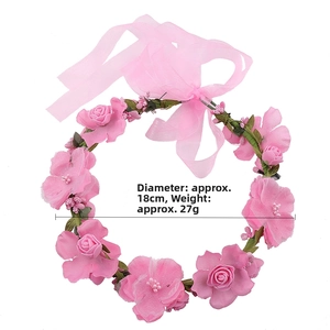 Detail view of pink rose bridal wreath with 18cm diameter and 27g lightweight design