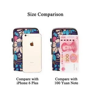 Vertical floral cell phone crossbody bag with zipper and shoulder strap for women
