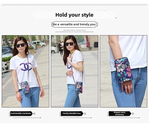 Three-way carry floral phone bag in navy blue with crossbody, shoulder, and wristlet options