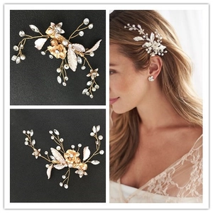 Pince à Cheveux de Mariage en Alliage de Fleurs Fait à la Main Élégant Strass Fausse Künstliche Perle Accessoires de Cheveux de Mariage Femmes Or Argent