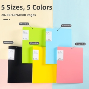 Flat lay display of A4 plastic folders in five pastel colors for document storage