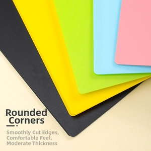 Detail view of multi-color A4 storage folder covers featuring rounded edge cutting process
