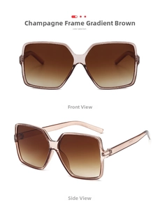 Front and side views of champagne square sunglasses with brown gradient lenses