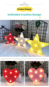 Close-up of heart and star shaped LED decorative lamps with warm white light beads