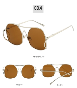 Detail view of silver metal double bridge aviator sunglasses with brown lenses