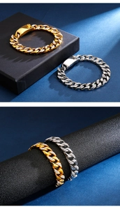 Detailed view of 18K gold and silver Cuban link bracelets with iced-out pave diamonds