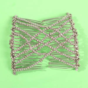 Silver beaded magic hair comb with elastic double side clips for women hairstyles