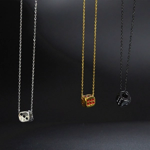 Hip-hop style lucky dice pendant necklace in silver, gold, and black for men and women