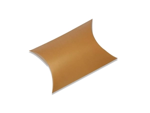 Close-up of a brown pillow-shaped paper gift box for candy on a white background