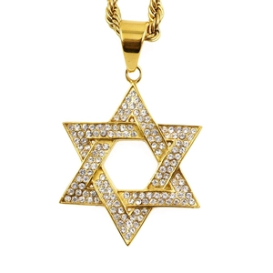 Golden Star of David pendant necklace with sparkling crystals and a twist chain