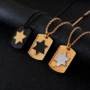 Stainless steel hexagram shield necklaces in three metallic color combinations