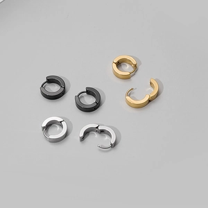 Minimalist Stainless Steel Hoop Earrings Round Hexagonal Geometric Ear Buckles Punk Fashion Unisex For Women Men
