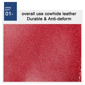 Detailed close-up of premium red cowhide leather showing durable grain and texture