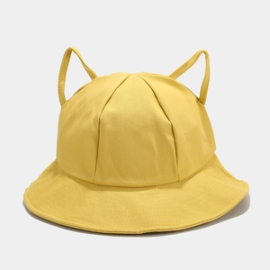 Detailed stitching on the wide brim and 3D cat ear decoration of the yellow sun hat