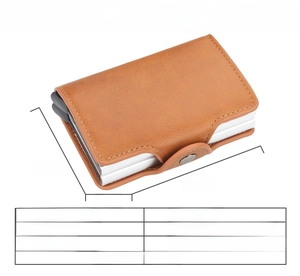 Detailed size chart and specifications for the RFID carbon fiber double card pop-up wallet