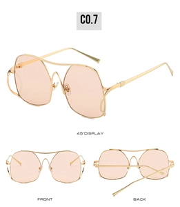 Golden metal double-bridge sunglasses with orange lenses shown in multi-angle views