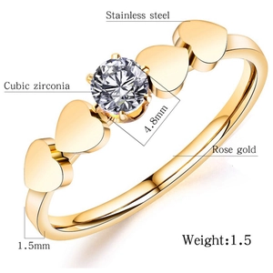 Detail view of 1.5mm stainless steel ring band with 4.8mm cubic zirconia heart