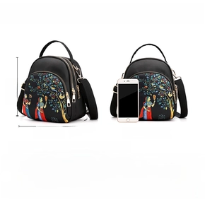 Detailed size specifications of the water-resistant nylon bag showing dimensions and capacity