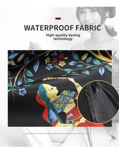 Macro shot of waterproof nylon fabric with vintage floral print and quality stitching