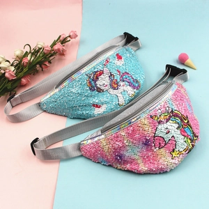 Cute sequined unicorn waist bag for girls with adjustable strap in pink and blue